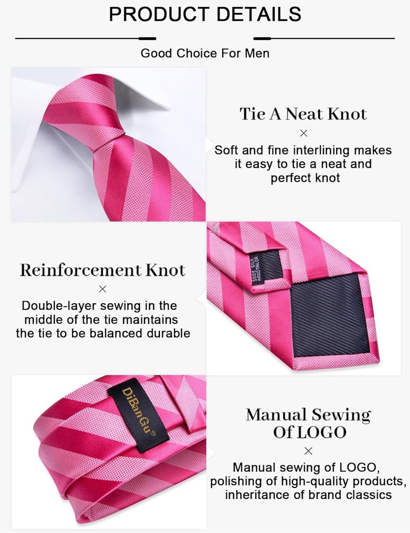 DiBanGu Mens Striped Tie Silk Woven Necktie and Pocket Square Cufflinks Tie Clip Set Wedding Business Formal Gift Tie for Men - Image 5